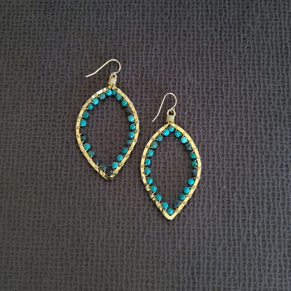 Blue💙-Green💚 Turquoise Teardrop💦 Earrings - Picture 1 of 13